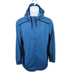 Puma Men Size Small S Blue Full Zip Hoodie Jacket Athletic Training Logo /A279